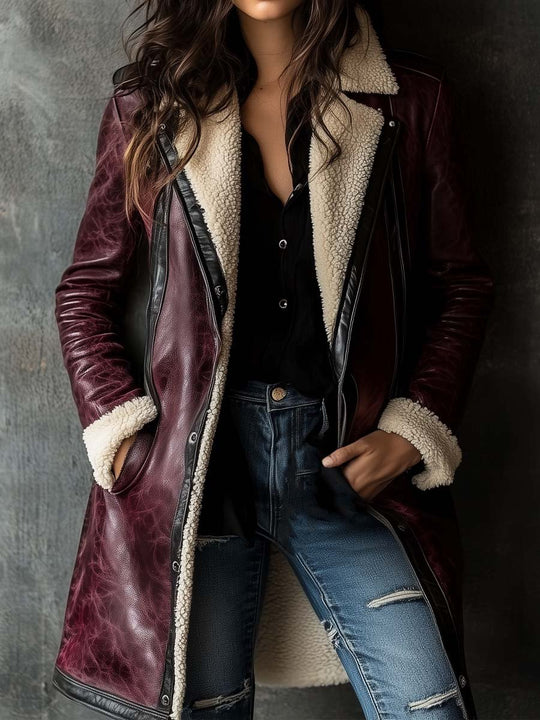 Women's Vintage Burgundy Lambskin Leather Coat