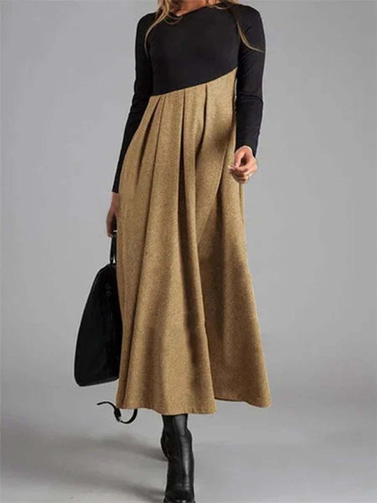 Women's Contrast Color Woolen Long-Sleeved Dress