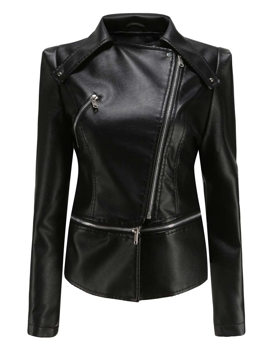 Women's Casual Leather Jacket With Detachable Hem