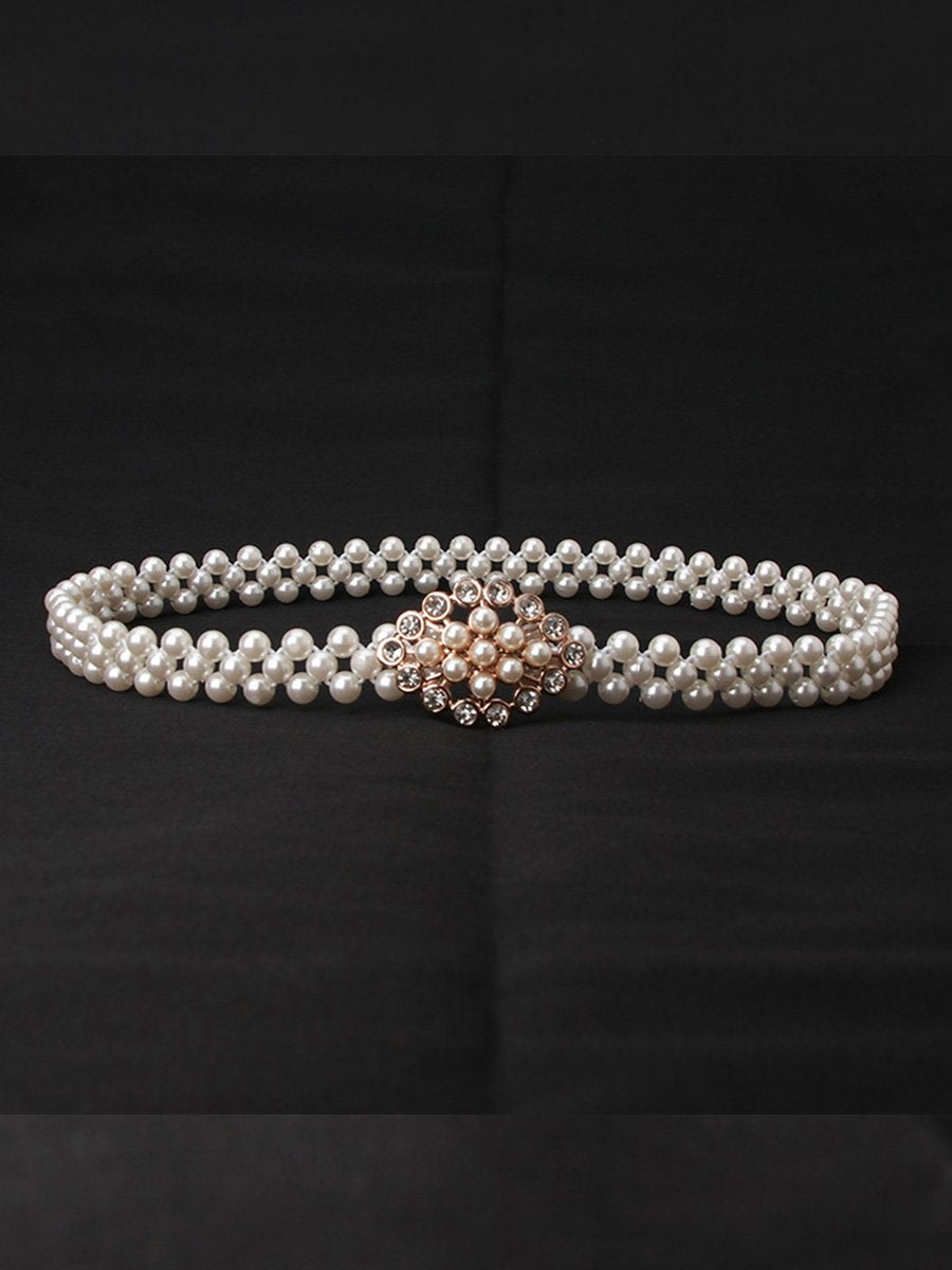 Women's Fashion Pearl Rhinestone Decorated Belt