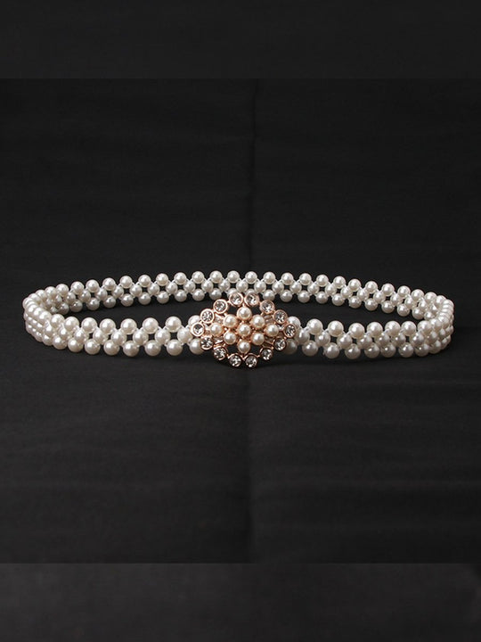 Women's Fashion Pearl Rhinestone Decorated Belt