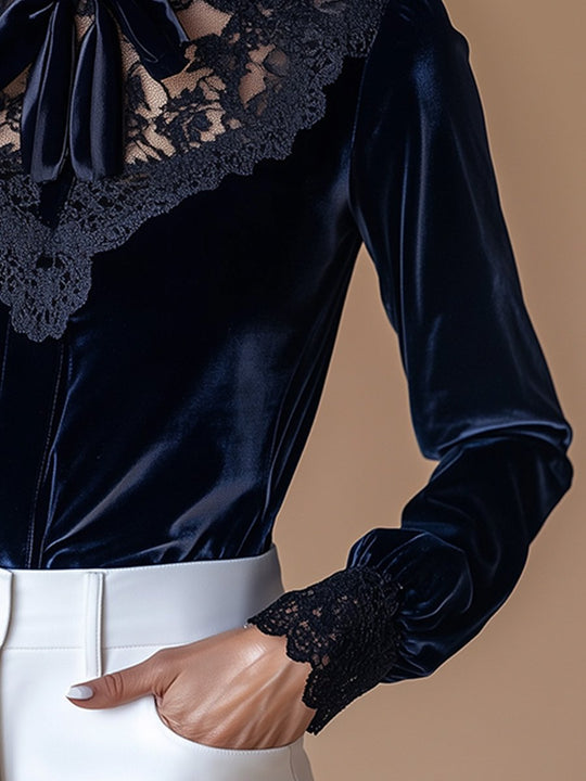 Elegant Velvet Lace Long Sleeve Shirt