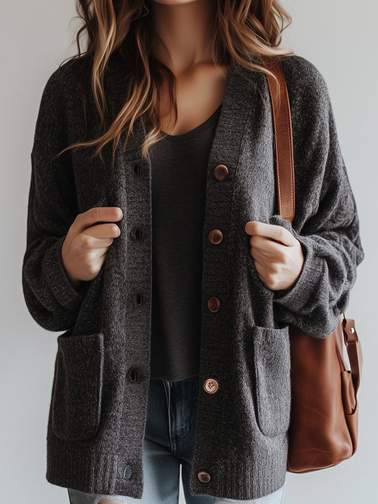 Grey Basic Long Sleeve Knit Cardigan