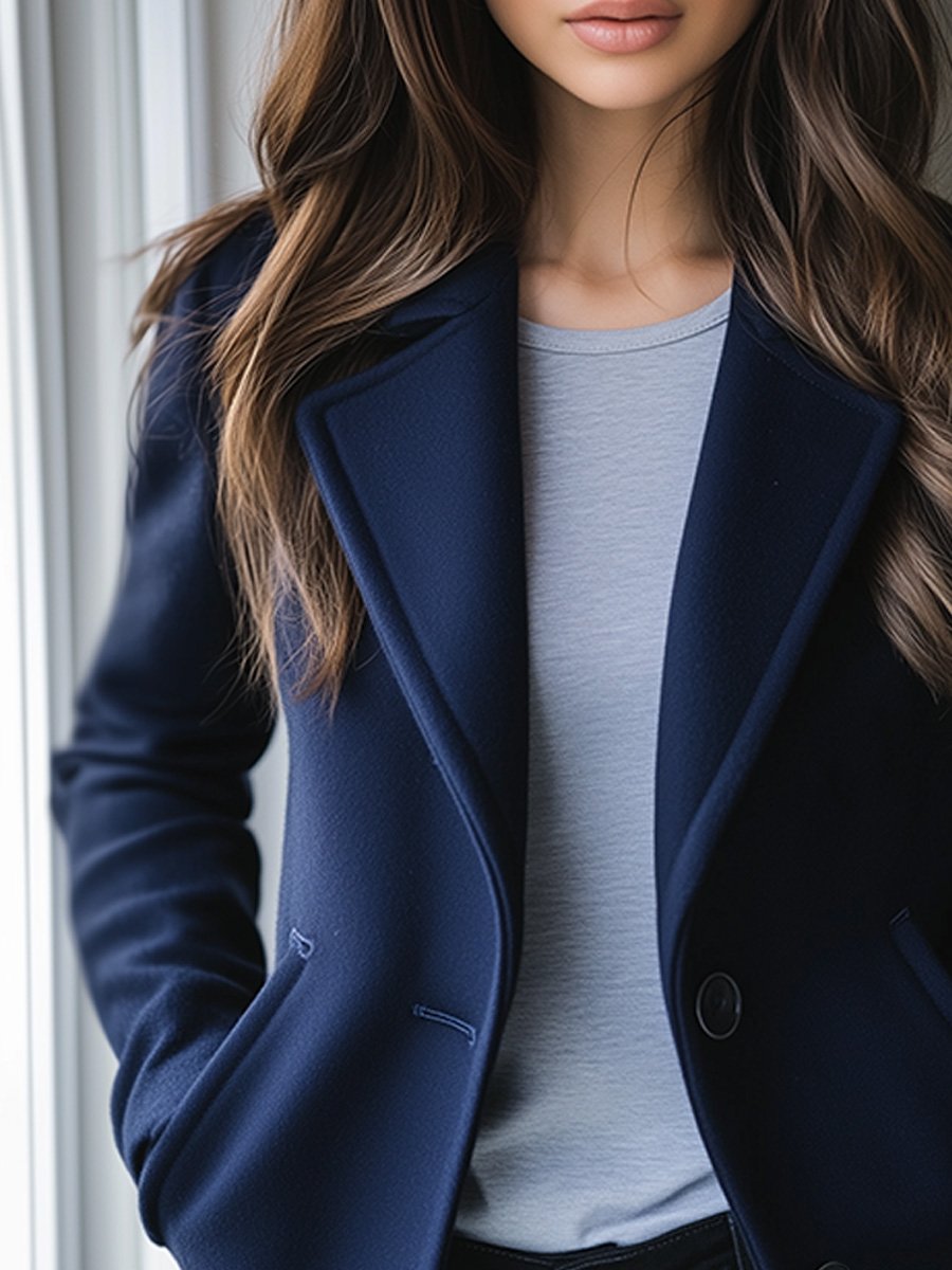 Classic Retro Loose-Fit Blue Double-Faced Wool Coat