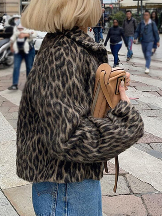 Lapel Leopard Fur Cropped Jacket