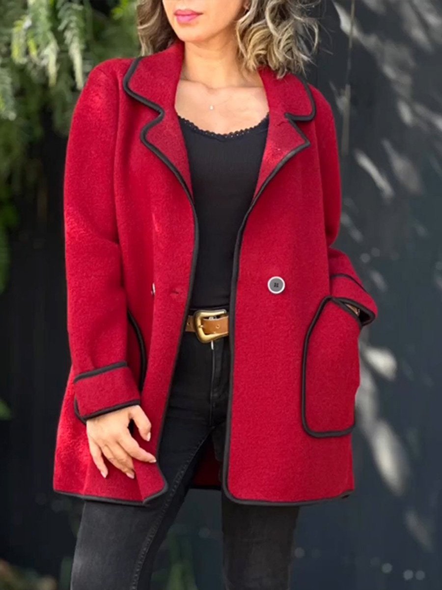 Fashionable and Elegant Suit Collar Double-faced Woolen Coat