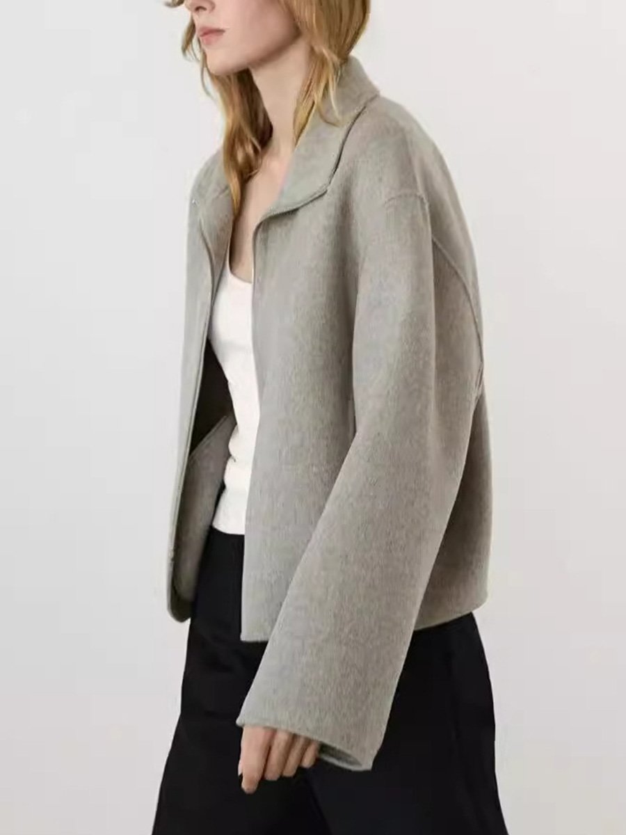 Ladies' Lapel Solid Color Versatile Loose Wool Short Coat