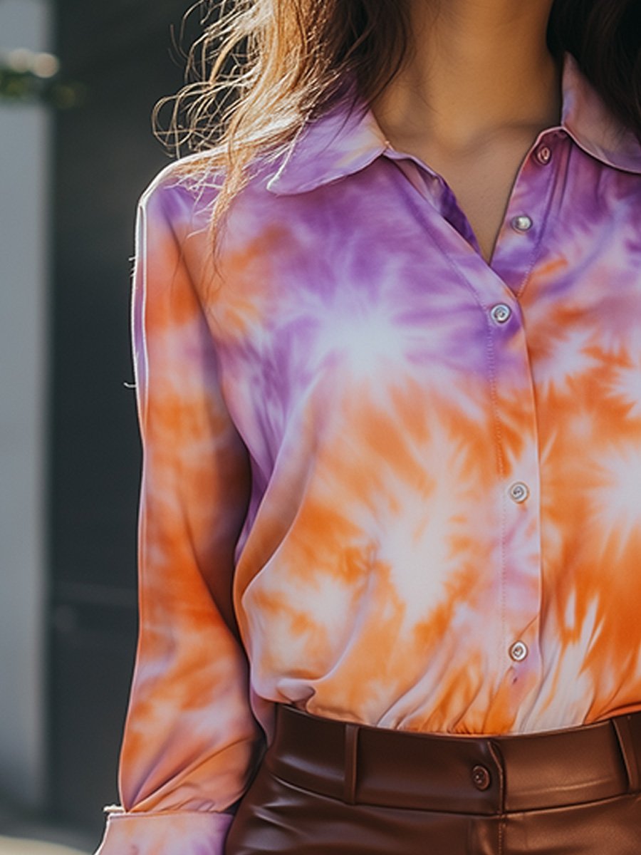 Trendy Retro Color Tie-dye Button-down Shirt