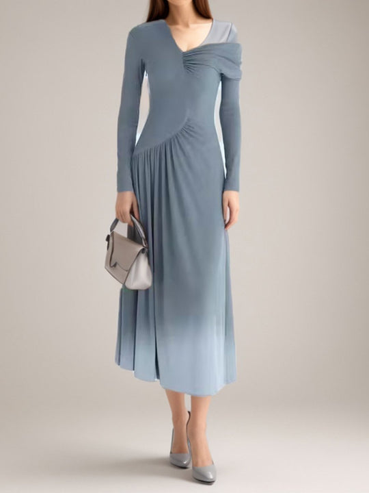 Temperament Irregular V-neck Pleated Maxi Dress