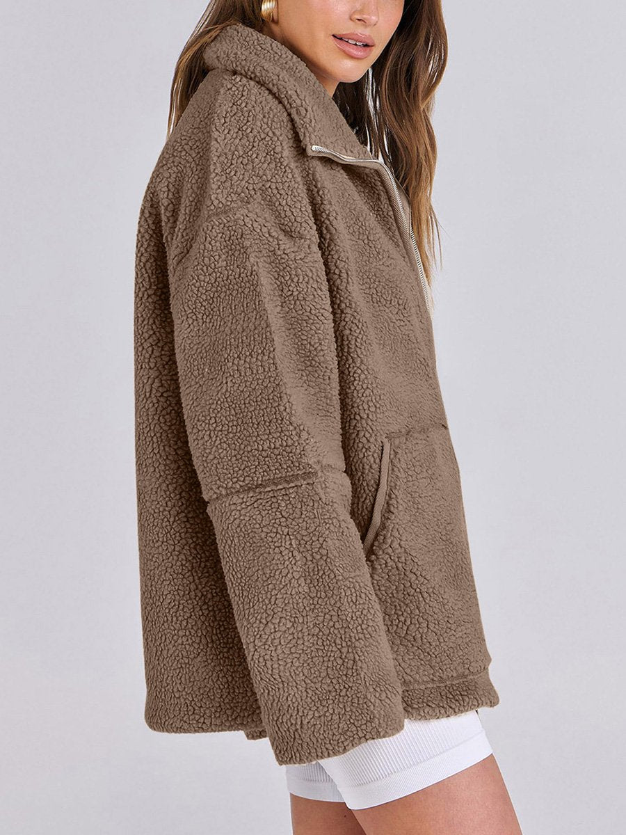 Women's Solid Color Lamb Wool High Collar Wool Coat