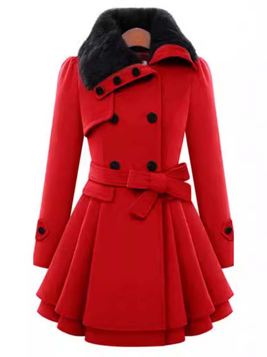 Women's Fur Collar Double Breasted Woolen Coat