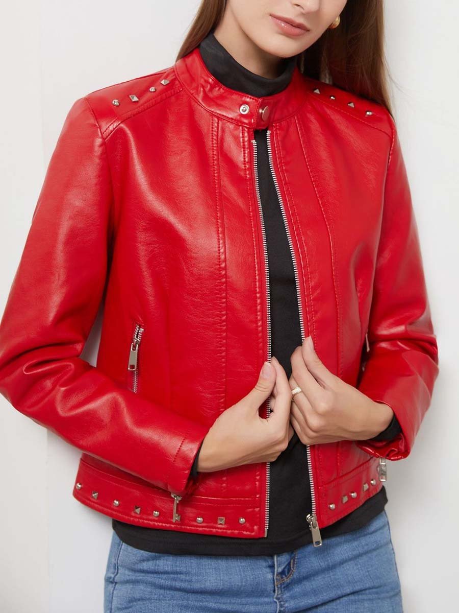 Women's Vintage Riveted Leather Jacket