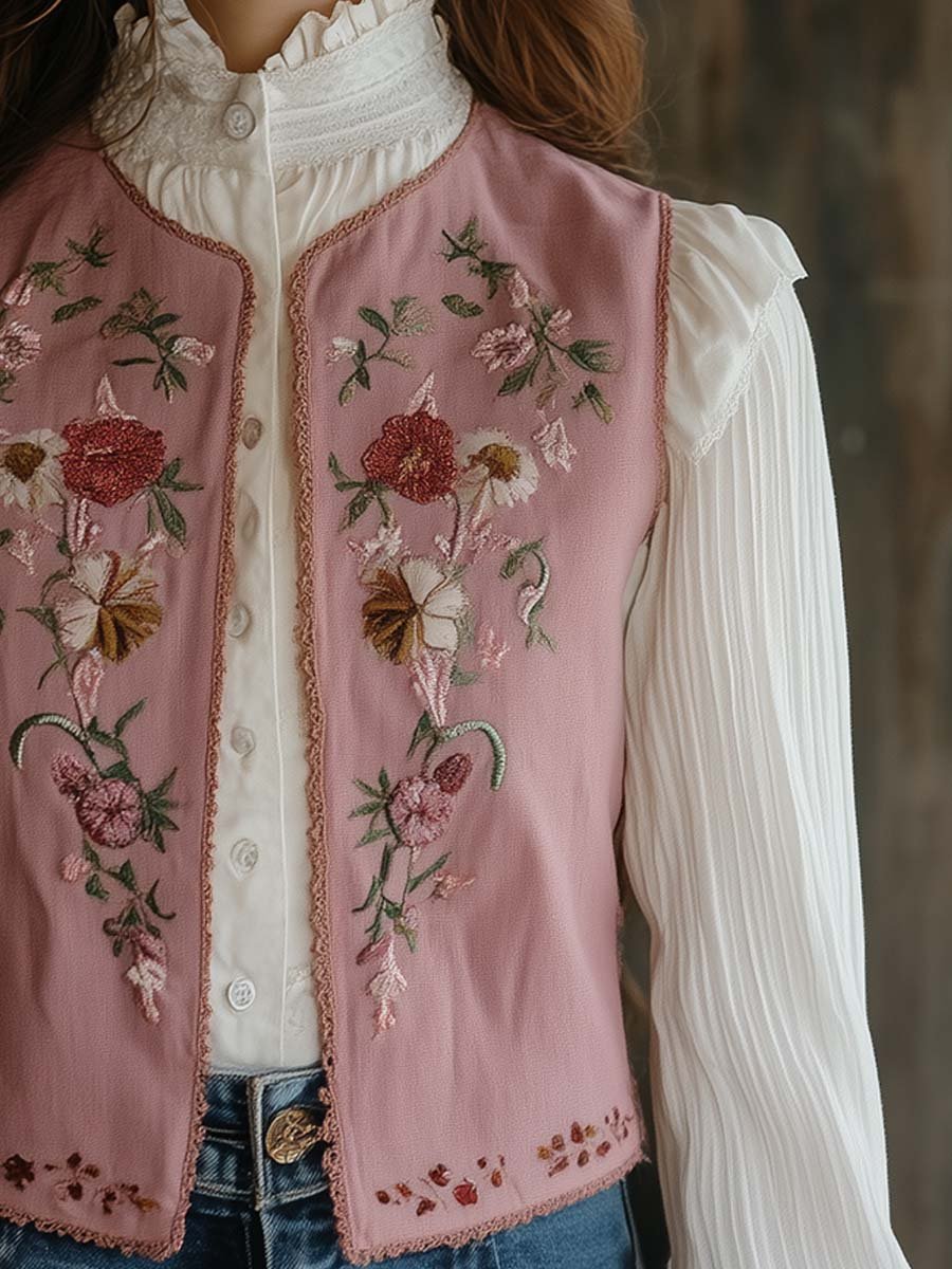 Blush Garden Embroidered Vest