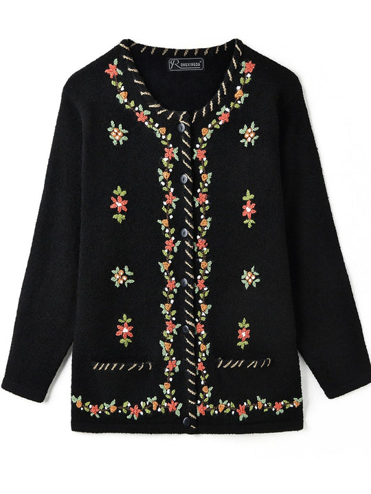 Loose-fitting Long-sleeved Mohair Embroidered Cardigan