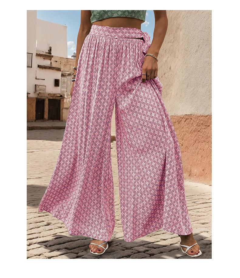 Lace-up High-waisted Casual Loose Wide-leg Pants 05182495YM