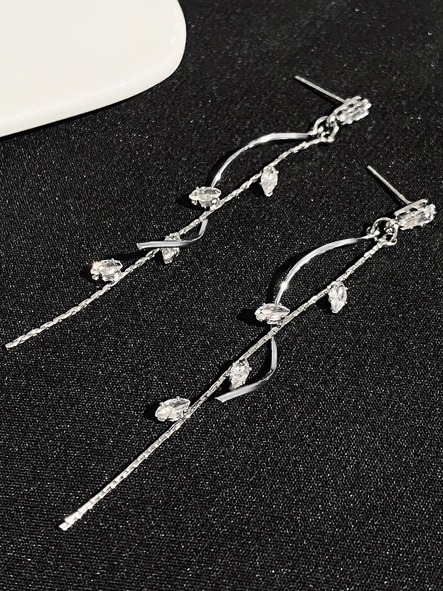 French Light Luxury Long Zircon Tassel Earrings