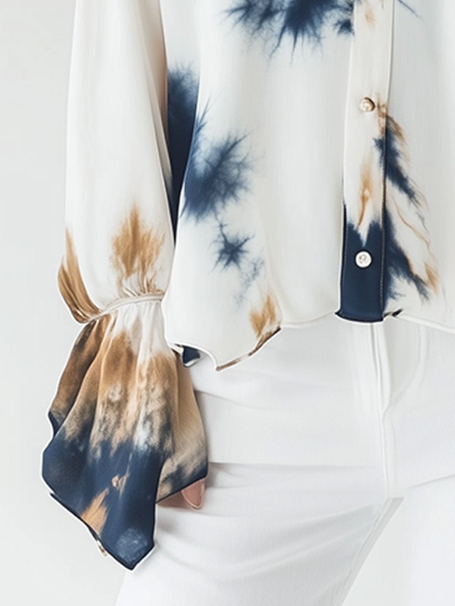 Artistic Tie-Dye Blouse with Flared Sleeves