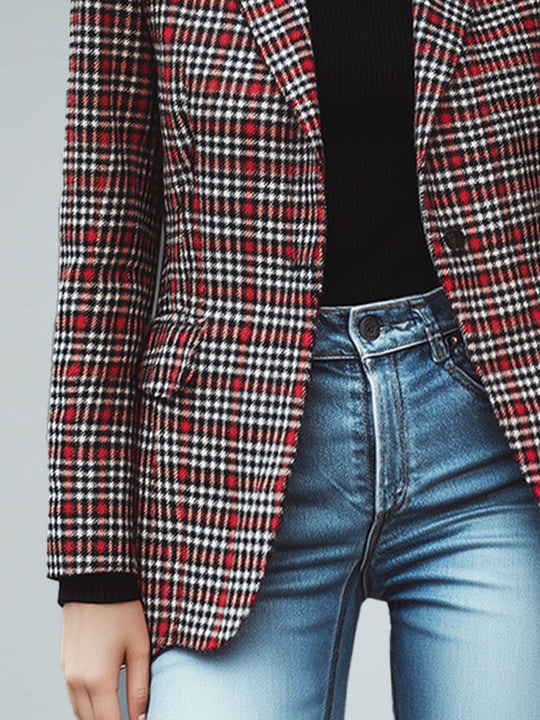 Retro Casual Red Plaid Blazer