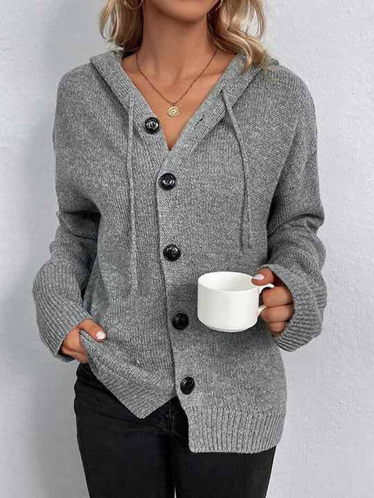 Long Sleeve Basic All-match Wool Hooded Cardigan