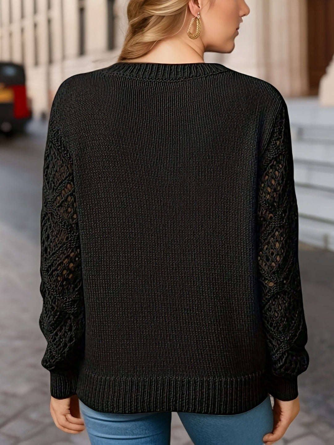 Hollow Jacquard Knit Long Sleeve V-Neck Bottoming Sweater