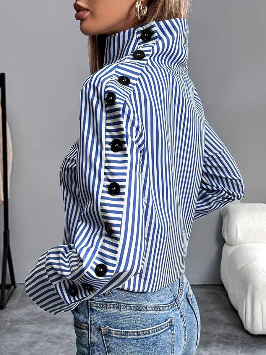 Unique High Collar Striped Shirt