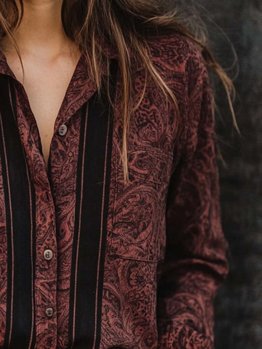 Women's Vintage Long Sleeve Paisley Stripe Shirt