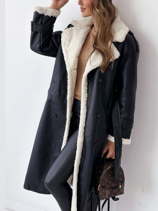 Double-layer Stand-up Collar Composite Fur Coat