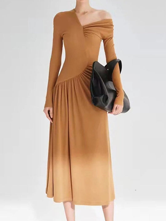 Temperament Irregular V-neck Pleated Maxi Dress