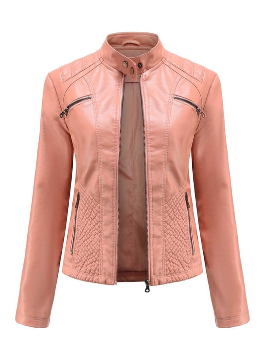 Women's Stand Collar Casual Leather Jacket