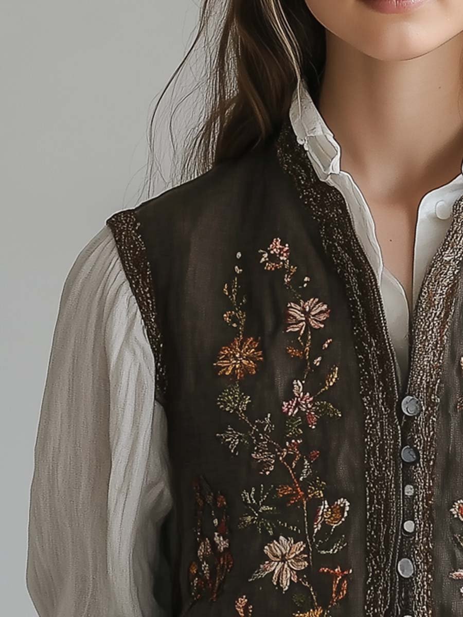 Women's Vintage Comfortable Cotton Linen Embroidered Vest