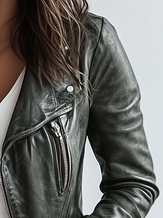 Women's Zipper Vintage Leather Jacket