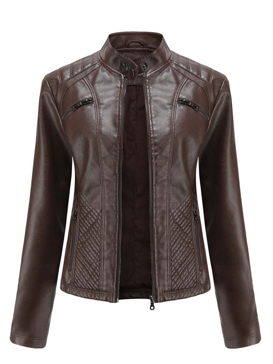 Women's Stand Collar Casual Leather Jacket