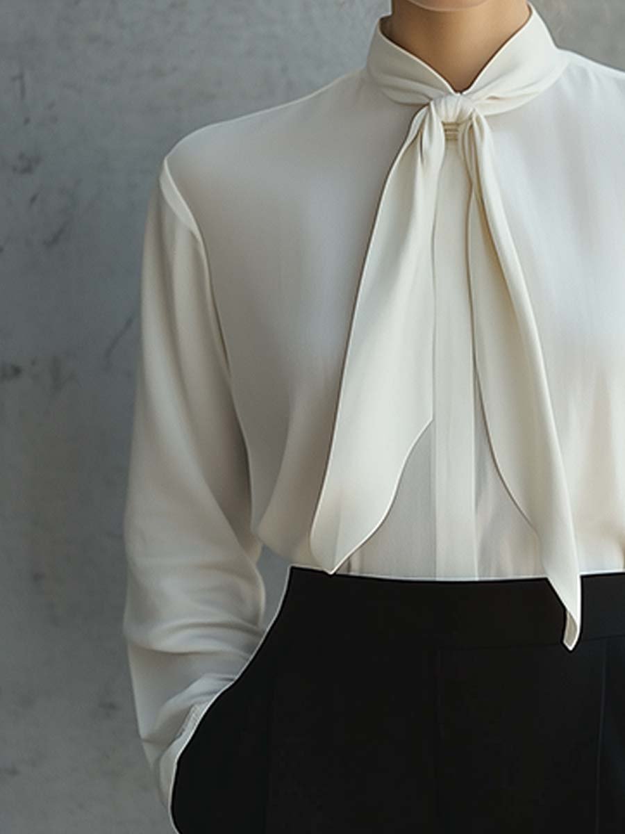 Timeless Ivory Bow-Tie Blouse