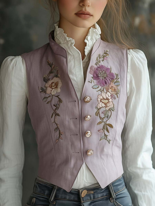 Lavender Bloom Embroidered Vest