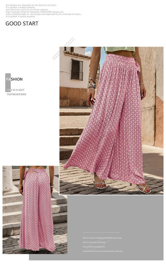 Lace-up High-waisted Casual Loose Wide-leg Pants 05182495YM