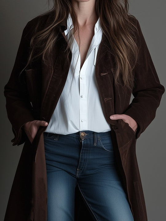 Retro Casual Suede Mid-length Coat with Pockets