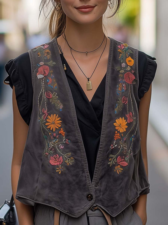 Boho Bloom Embroidered Vest