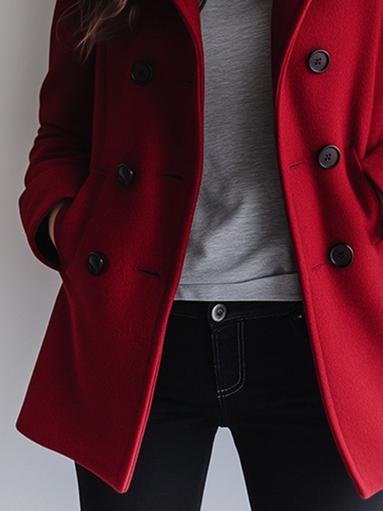 Classic Retro Loose-Fit Red Wool Coat