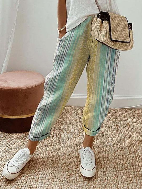 Cotton and Linen All-match Printed Casual Pants