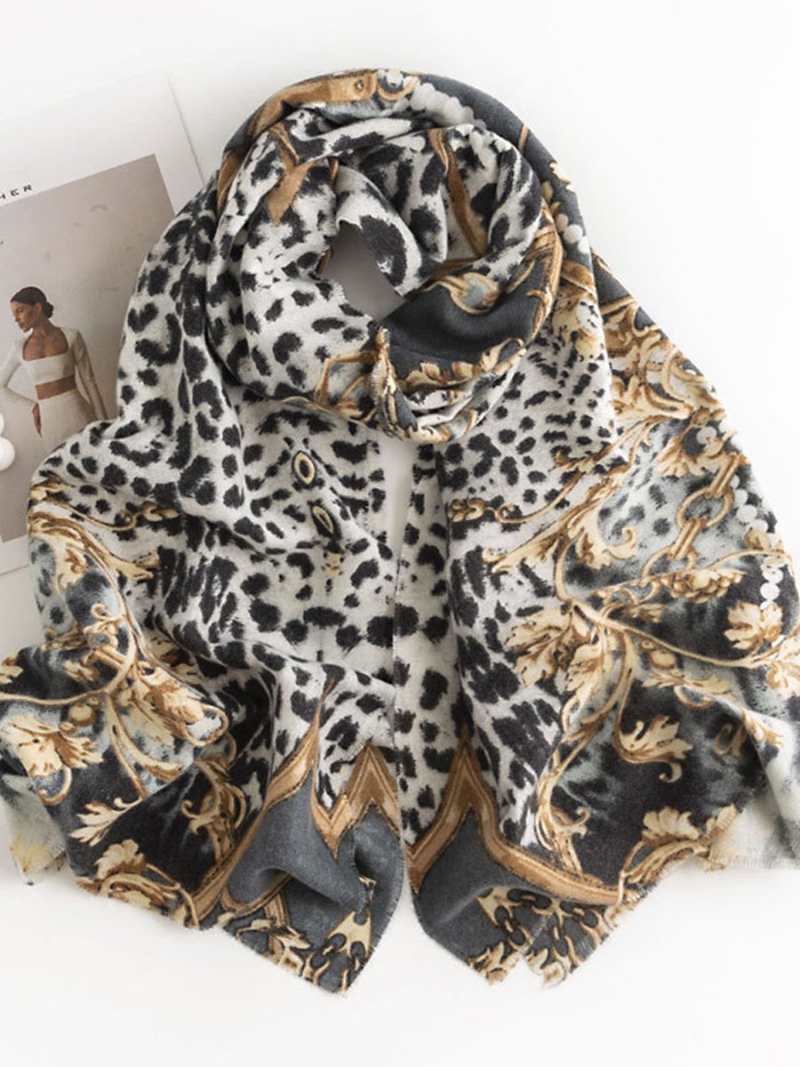 Leopard Print Soft Warm Cashmere Scarf Shawl Dual Purpose