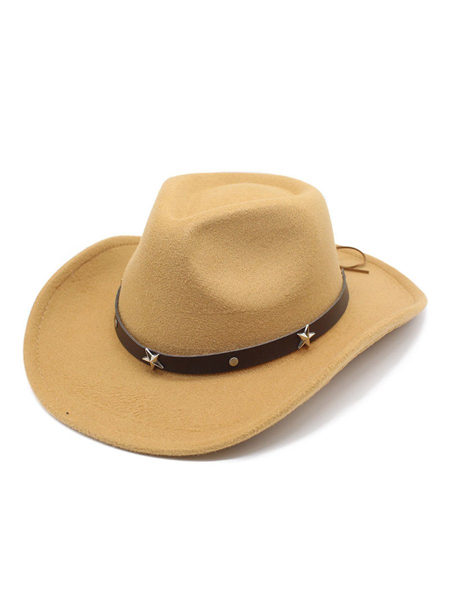 Western Cowboy Five-pointed Star Curled Brim Woolen Hat