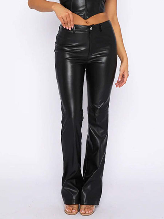 Women's High Elastic Straight Leather Pants