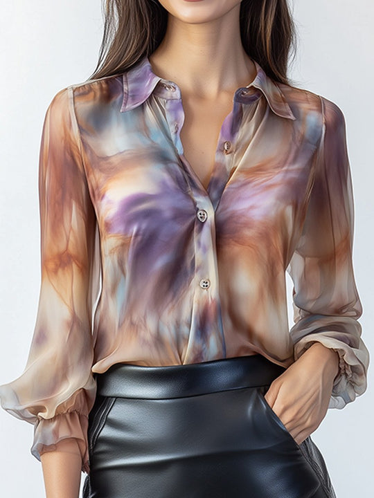 Retro Fashion Tie-Dye Satin Long Sleeve Shirt