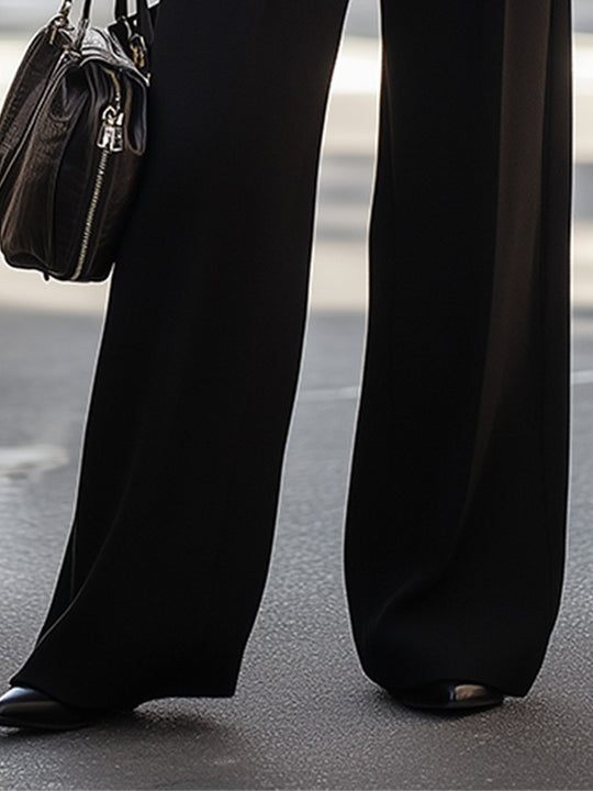 Casual Basic Black Versatile Wide-leg Suit Pants