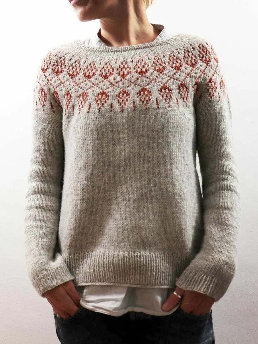 Crew Neck Color-Block Jacquard-Knit Sweater