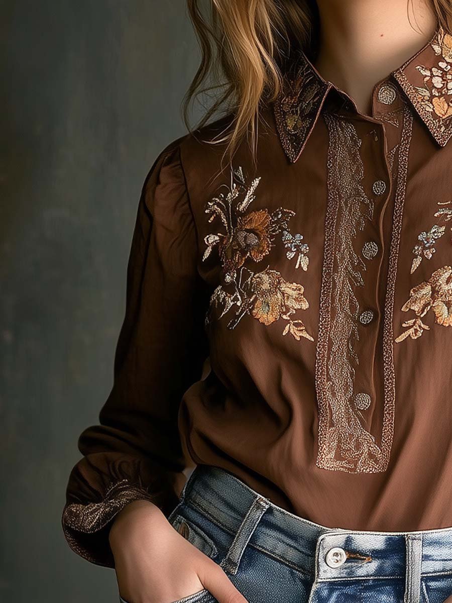 Vintage Embroidered Collared Blouse Timeless