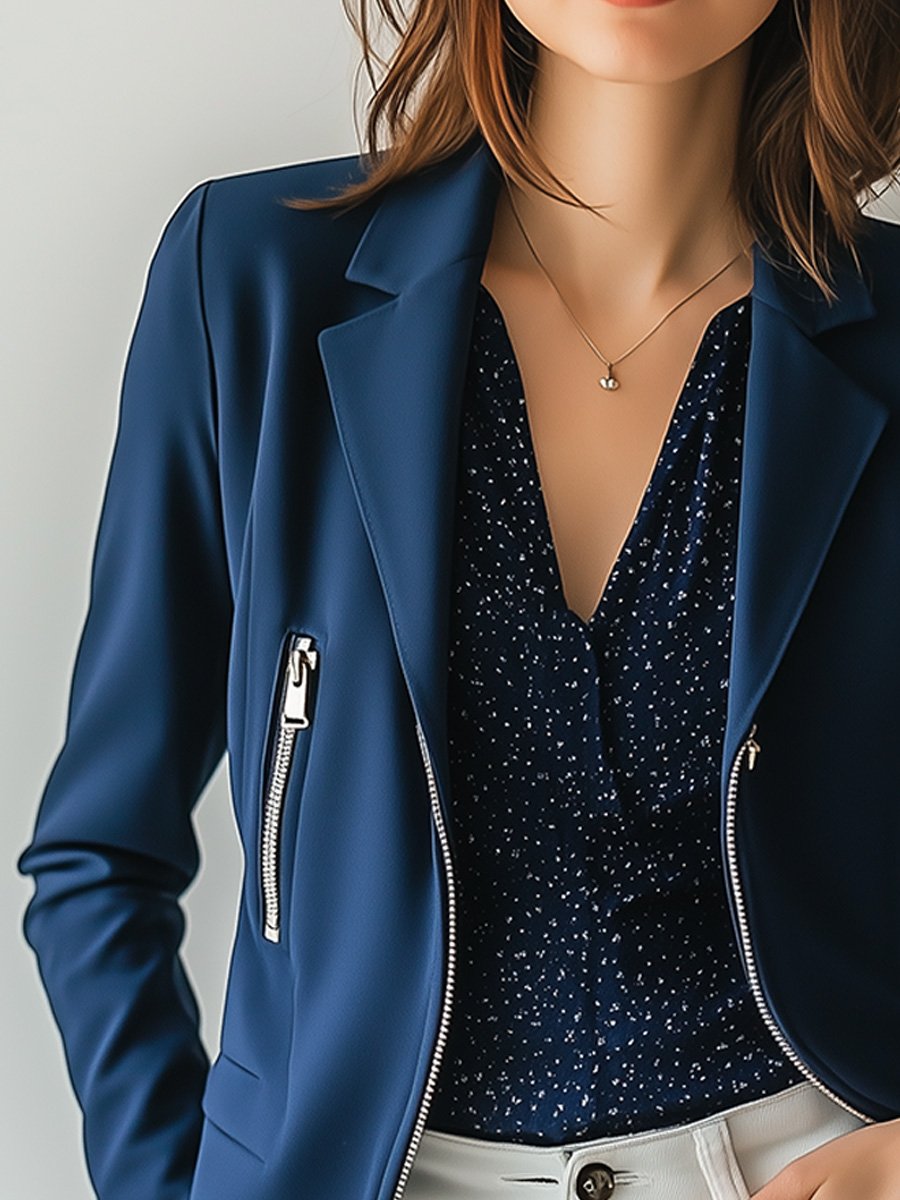 Chic and Stylish Navy Zip-up Blazer