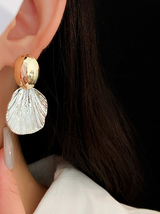 Real Gold and Silver Needle Wrinkled Shell Metal Earrings