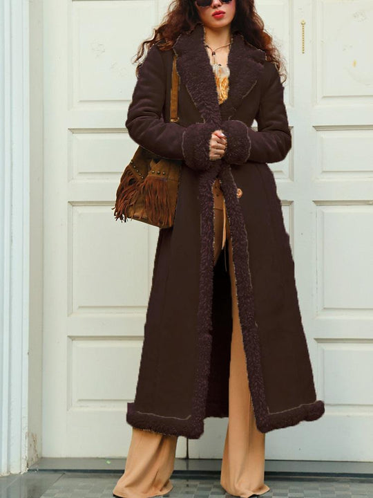 Stylish Windproof Fur Lined Thick Suede Long Coat