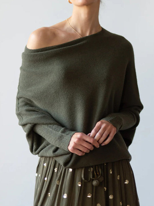 Solid Color Round Neck Comfortable Temperament Knitted Pleated Pullover